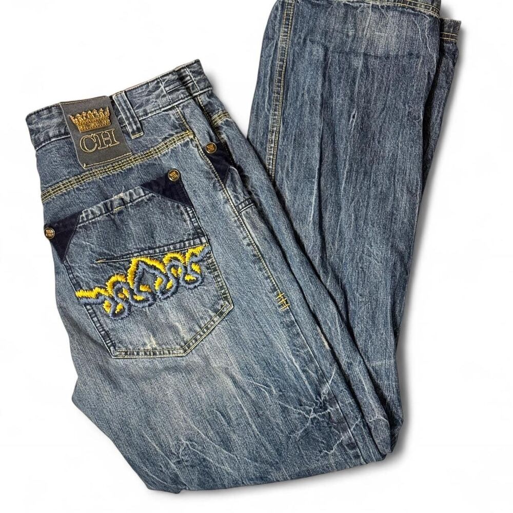 (2005-2009) Crown Holder Velvet Waistband Jeans - Light Wash - 34x32 (Fraying)
